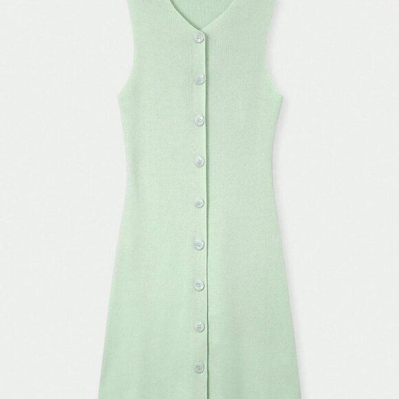 Mint Green Casual Women's knit button  detailed Pullover mini dress - Picture 10 of 11